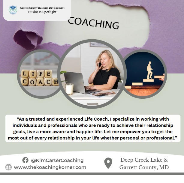 Todays Business Spotlight 📣 is on Kim Carter Coaching! 
Visit them at www.thekoachingkorner.com
Follow us to see more daily Garrett County Business Spotlights!
If you are interested in having your business featured contact Connor Norman at cnorman@garrettcountymd.gov. #businessdevelopment  #garrettcountymd 
